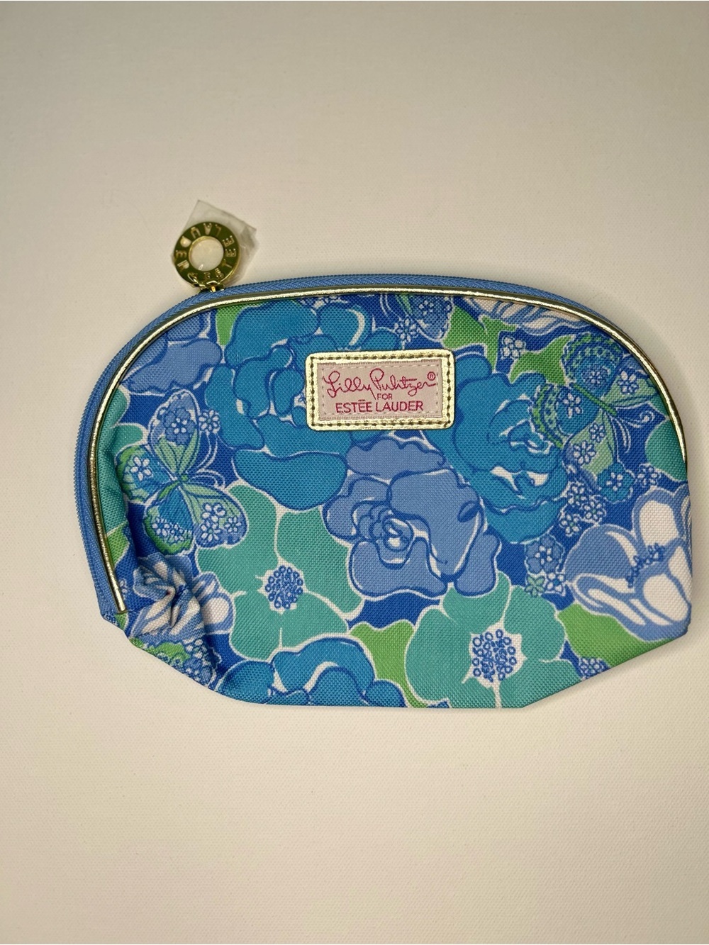 Lilly Pulitzer x Estee Lauder Blue Floral Butterfly Cosmetic Makeup Bag Pouch